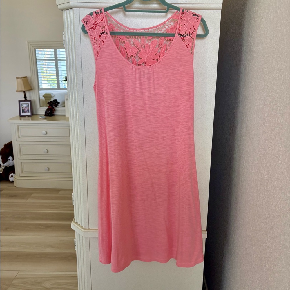 Tommy Bahama Peachy Pink Lace-Back Midi Dress S